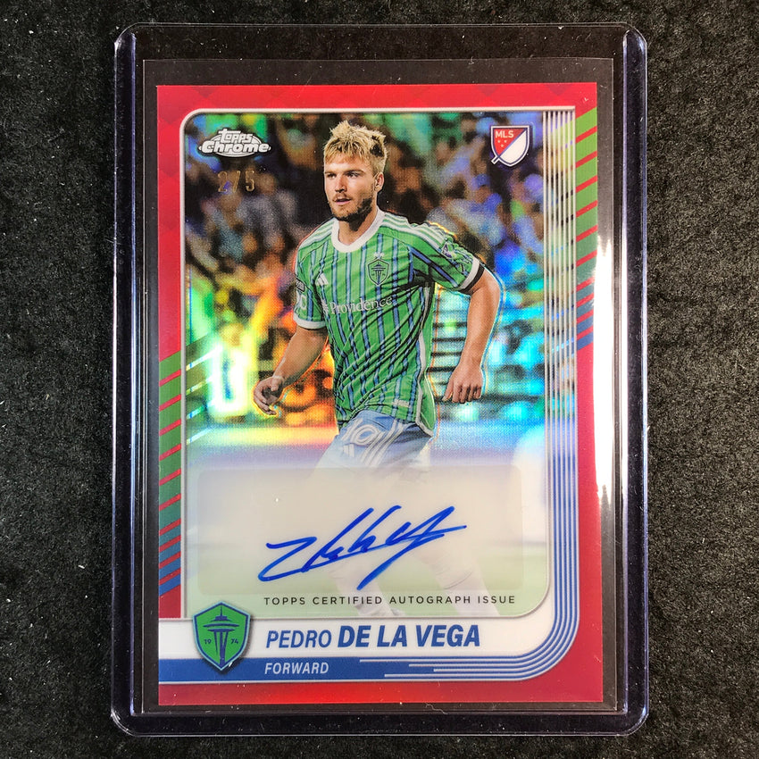 2025 Topps Chrome MLS PEDRO DE LA VEGA Chrome Auto Red 2/5
