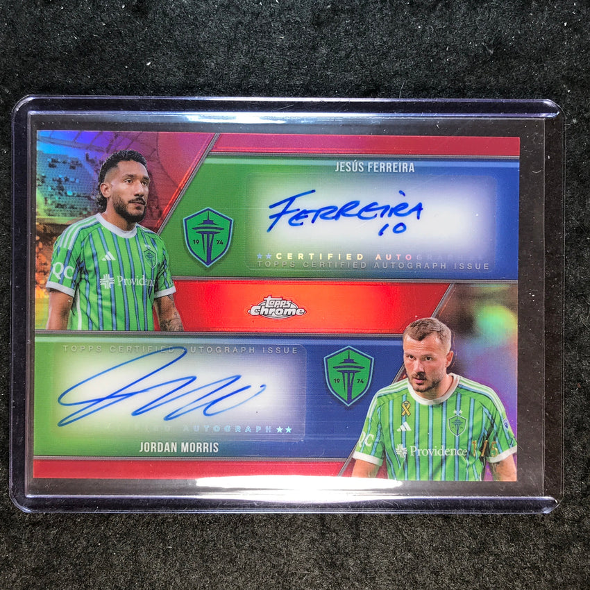 2025 Topps Chrome MLS JESUS FERREIRA JORDAN MORRI Chrome Dual Auto Red 1/5