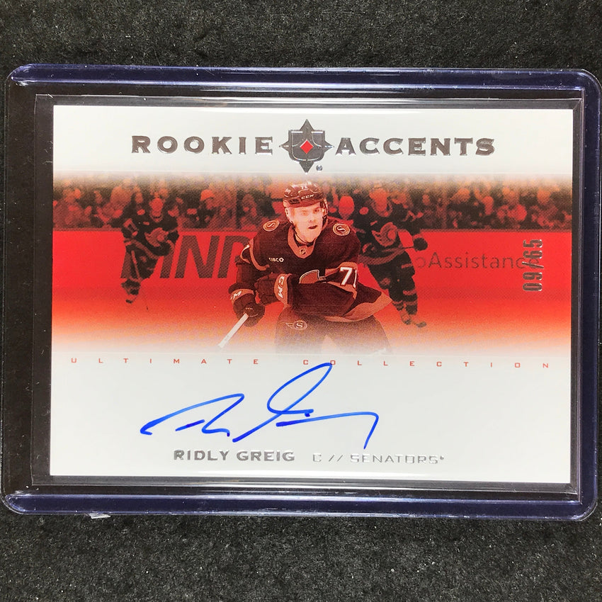 2023-24 Ultimate Collection RIDLY GREIG Rookie Accents Auto 9/65