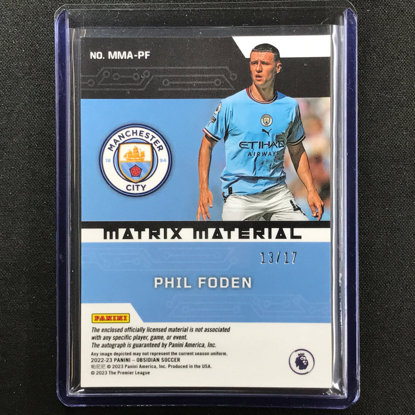 2022-23 Obsidian Phil Foden Matrix Material Relic Auto Silver 13/17