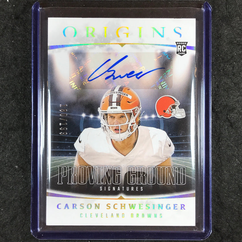 2025 Origins Football CARSON SCHWESINGER Proving Ground Rookie Auto 180/199