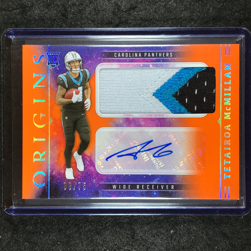 2025 Origins Football TETAIROA MCMILLAN Rookie Jumbo Patch Auto Orange 8/75