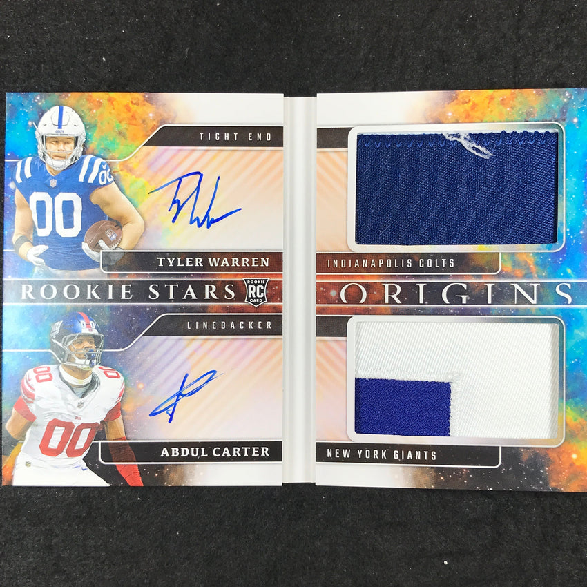 2025 Origins TYLER WARREN ABDUL CARTER Rookie Dual Patch Auto Booklet 28/49