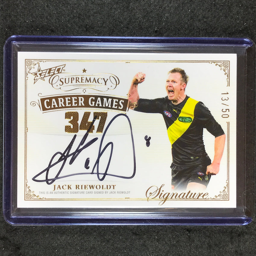 2024 Select AFL Supremacy JACK RIEWOLDT Career Games Signature Auto 13/50 #JRT