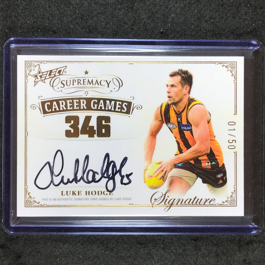 2024 Select AFL Supremacy LUKE HODGE Career Games Signature Auto 1/50 #LHE