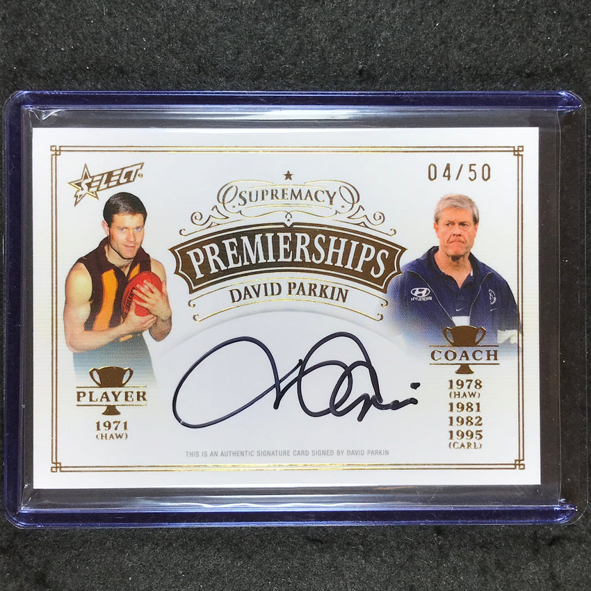 2024 Select AFL Supremacy DAVID PARKIN Premierships Player and Coach Auto 4/50