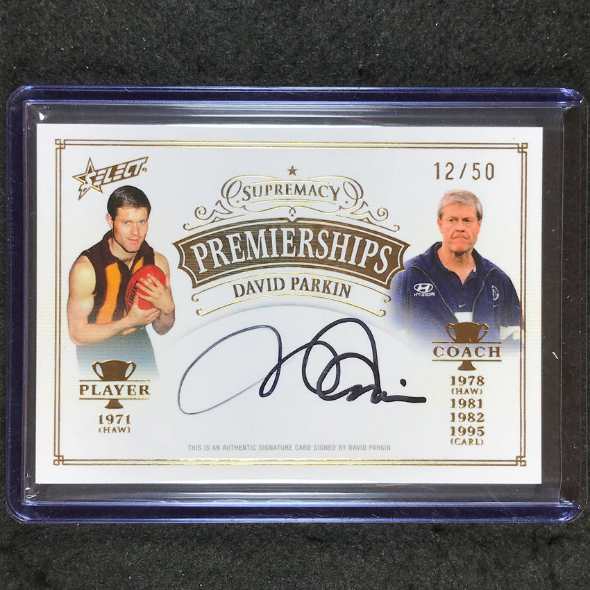 2024 Select AFL Supremacy DAVID PARKIN Premierships Player and Coach Auto 12/50