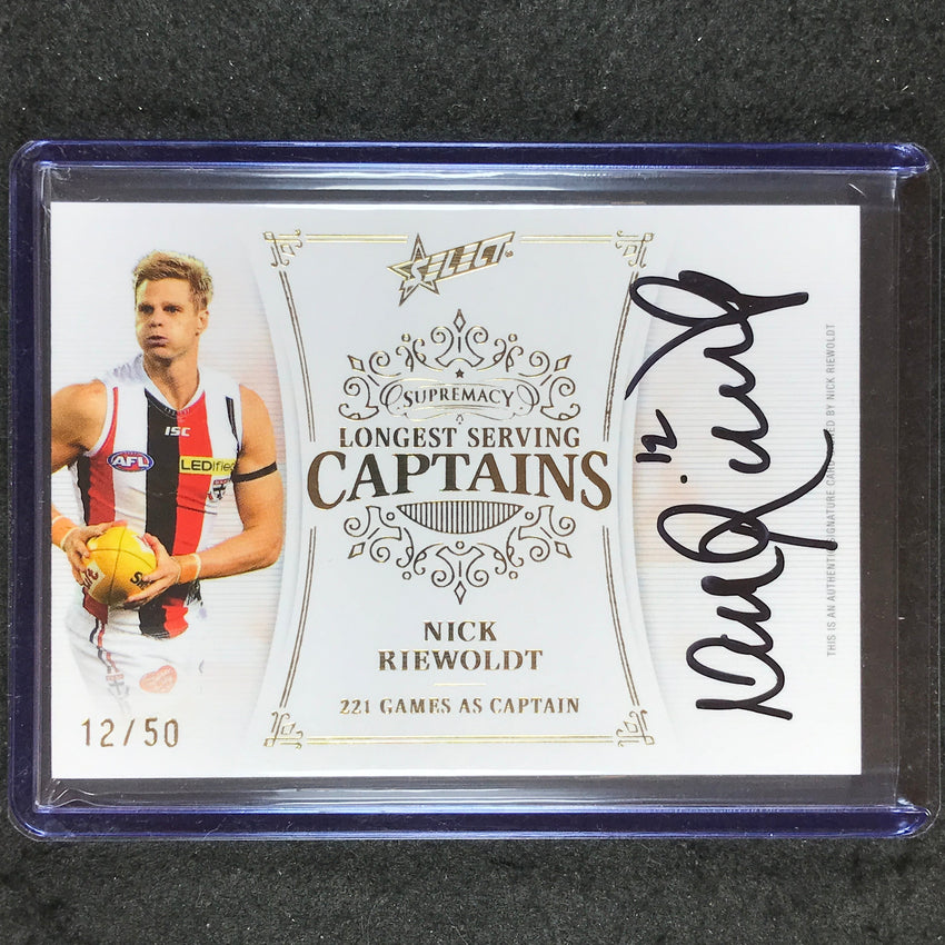 2024 Select AFL Supremacy NICK RIEWOLDT Longest Serving Captains Signature 12/50