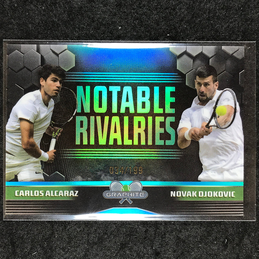 2024 Topps Graphite Tennis ALCARAZ NOVAK DJOKOVIC Notable Rivalries Aqua /199 AD