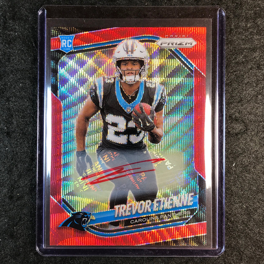 2025 Prizm Football TREVOR ETIENNE Base Rookie Auto Red Wave 115/149