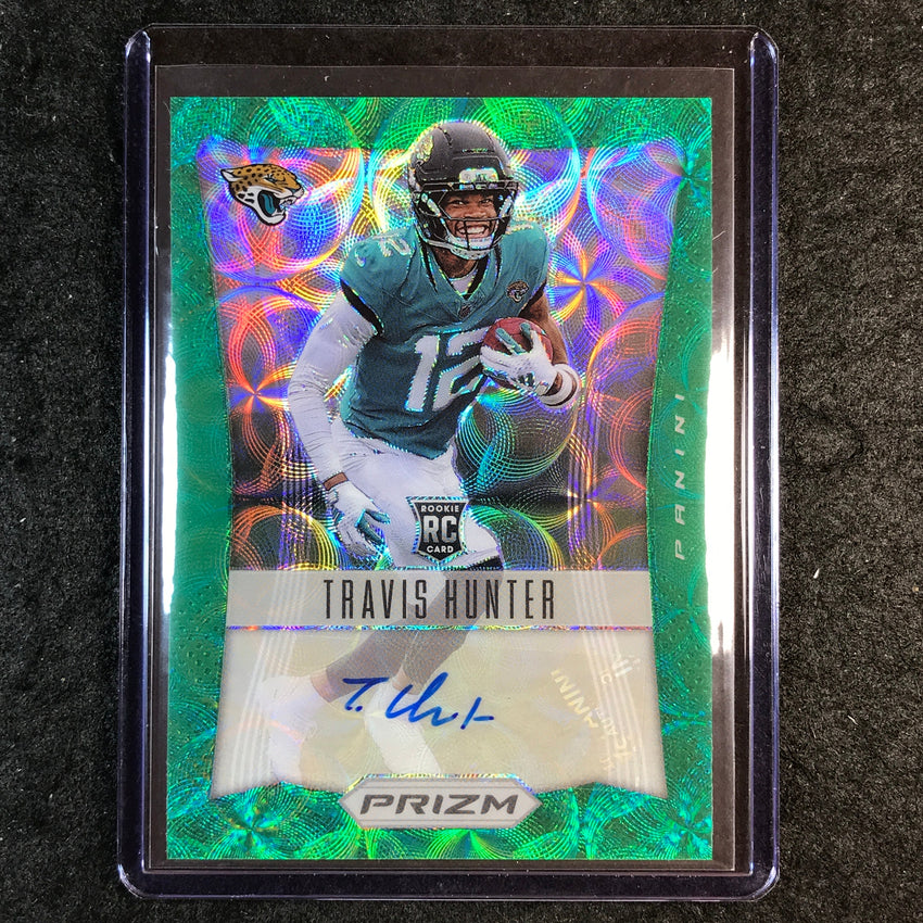 2025 Prizm Football TRAVIS HUNTER Retro 2012 Rookie Auto Green Scope 58/75