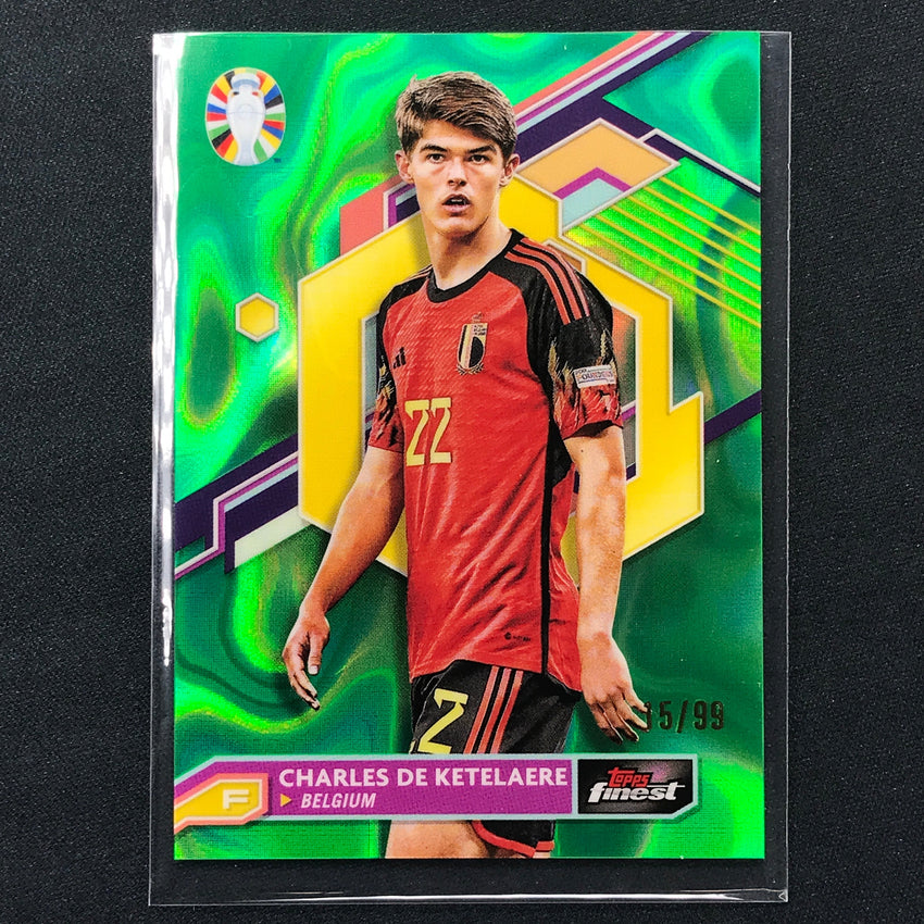 2023 Topps Finest Road To Uefa Charles De Ketelaere Base Lava Green 15/99