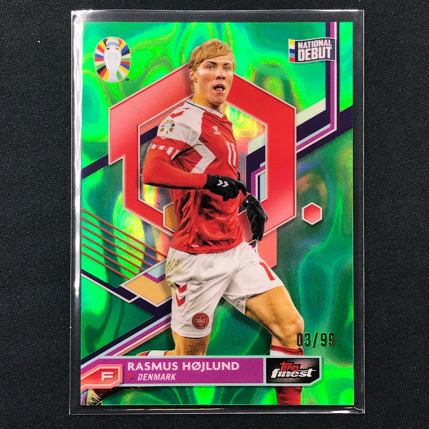 2023 Topps Finest Road To Uefa Rasmus Hojlund Base Lava Green 3/99