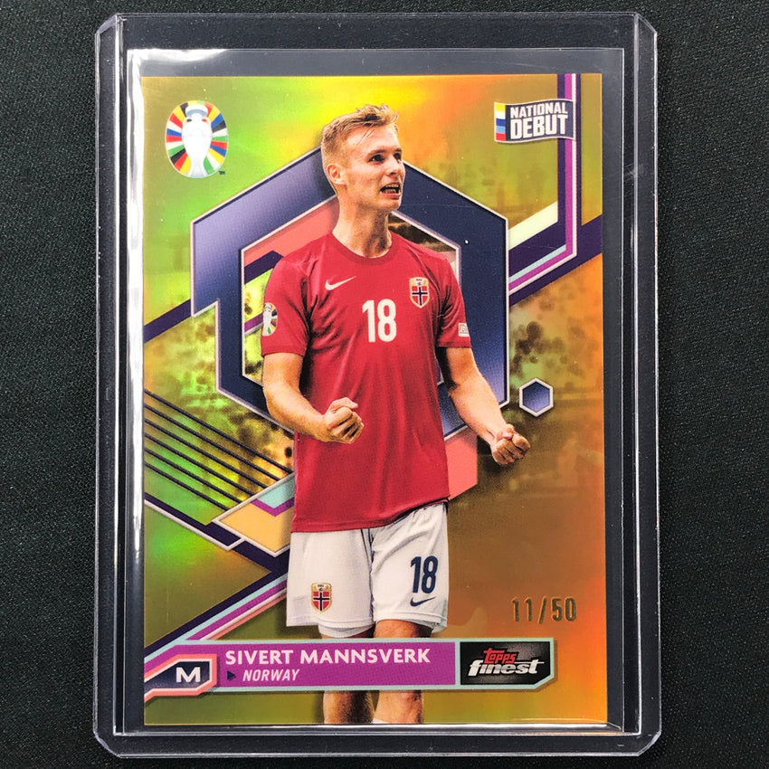 2023 Topps Finest Road To Uefa Sivert Mannsverk Base Gold 11/50