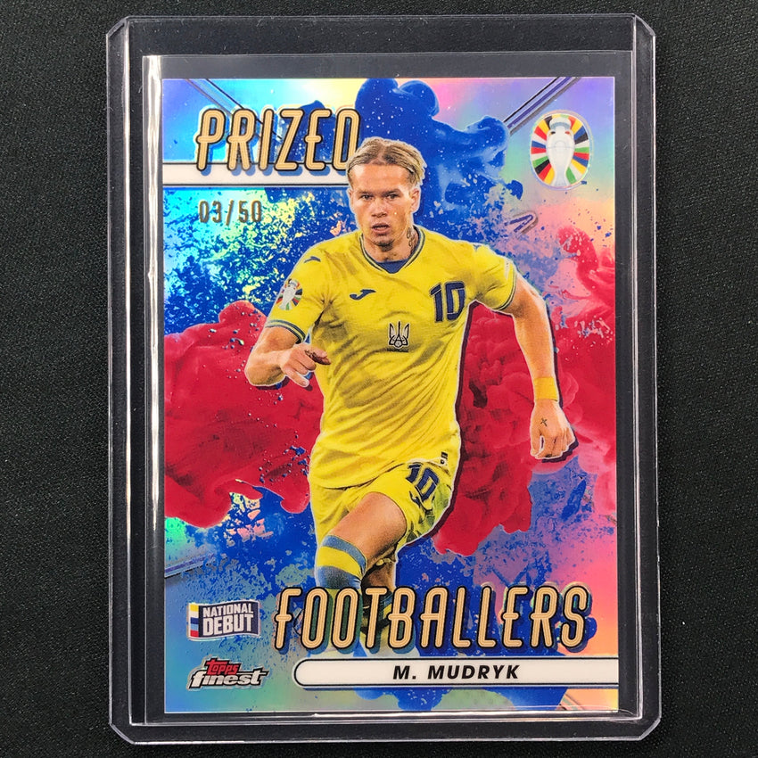 2023 Topps Finest Road To Uefa Mykhailo Mudryk Prized Blue Red Fusion 3/50