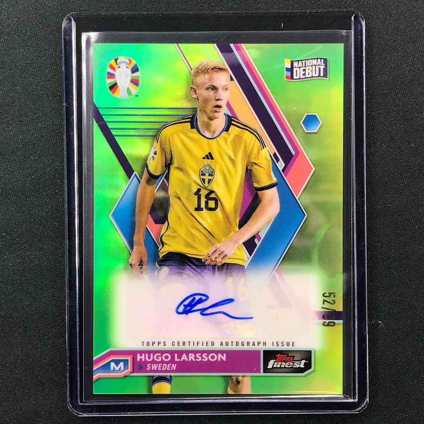 2023 Topps Finest Road To Uefa Hugo Larsson Base Auto Neon Green 52/99