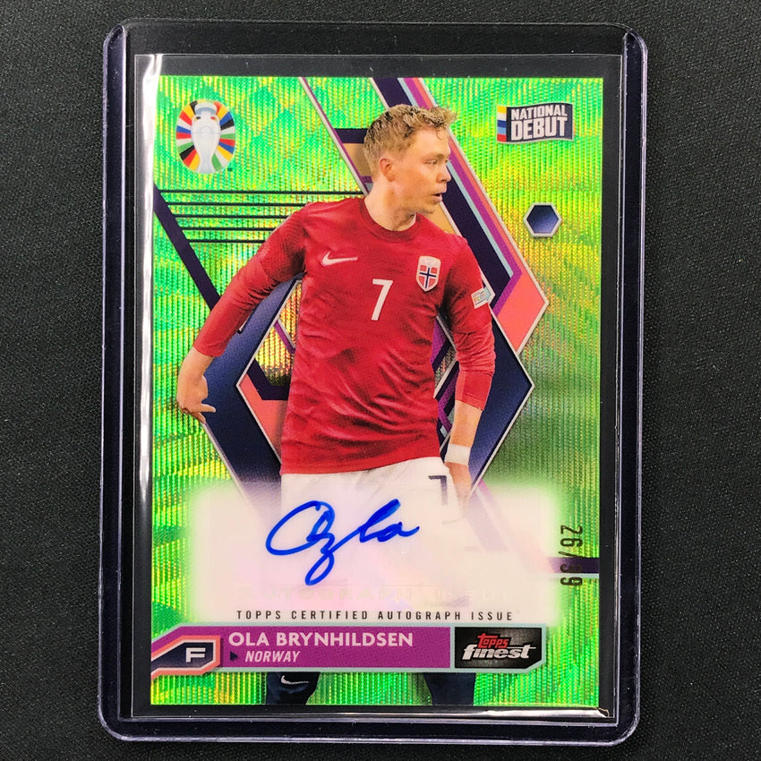 2023 Topps Finest Road To Uefa Ola Brynhildsen Base Auto Neon Green Wave 26/99