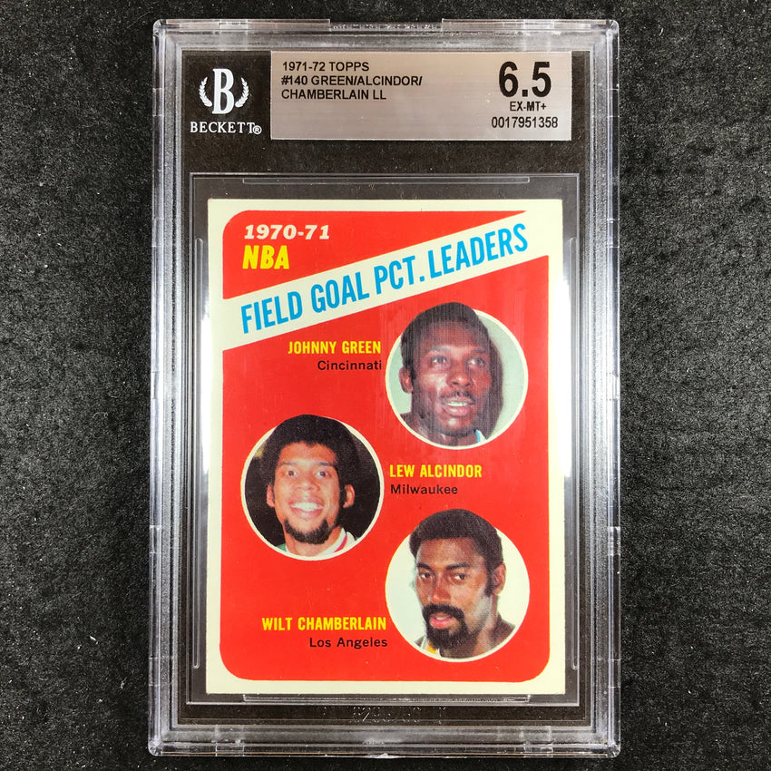 1972-72 Topps GREEN ALCINDOR CHAMBERLAIN Field Goal Leaders #140 BGS 6.5 (358)
