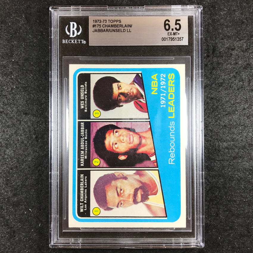 1972-73 Topps CHAMBERLAIN ABDUL-JABBAR UNSELD Rebounds Leaders BGS 6.5 (357)