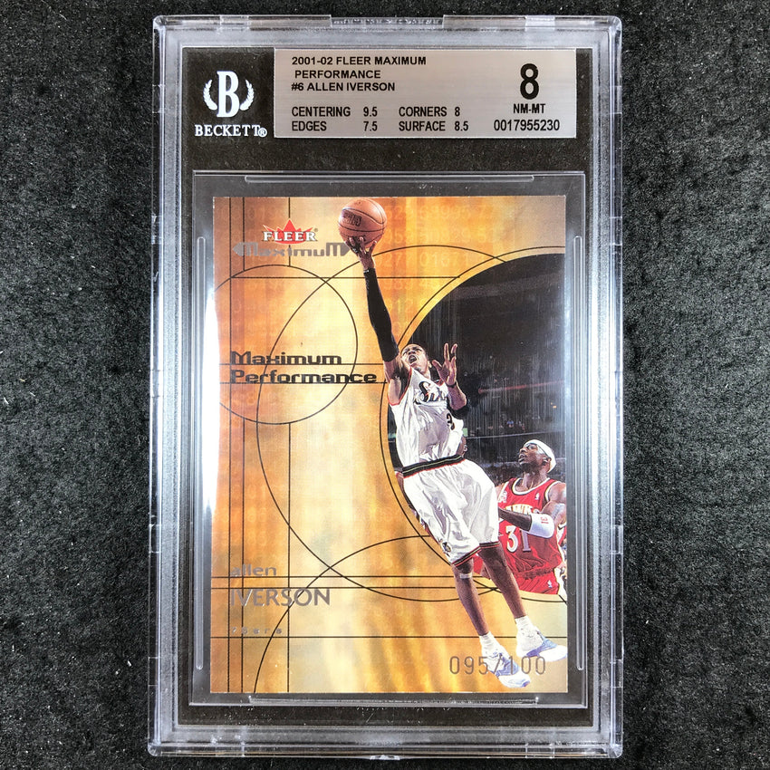 2001-02 Fleer Maximum ALLEN IVERSON Maximum Performance 95/100 #6 BGS 8 (230)