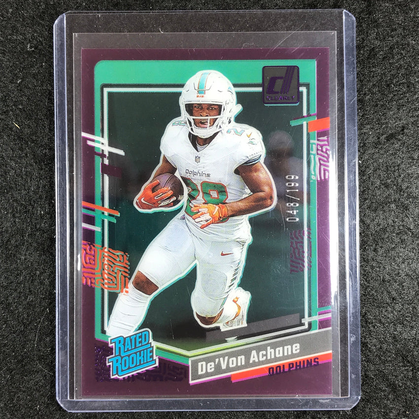 2023 Clearly Donruss Football DE'VON ACHANE Rated Rookie Purple 48/199 #59