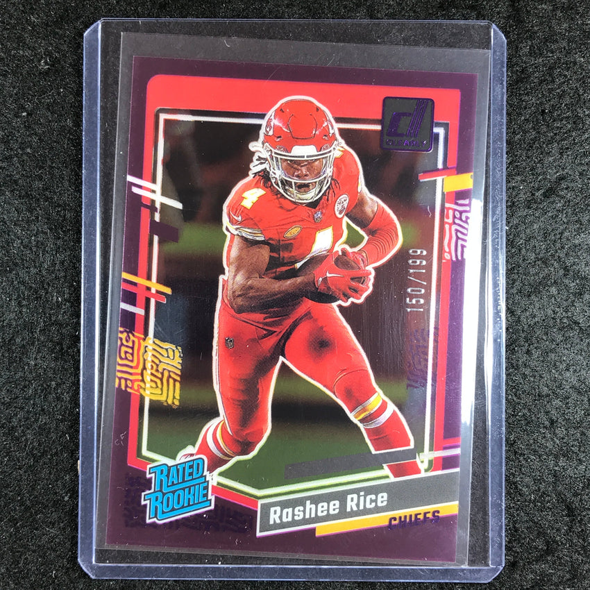 2023 Clearly Donruss Football RASHEE RICE Rated Rookie Purple 150/199 #79