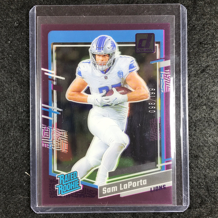 2023 Clearly Donruss Football SAM LAPORTA Rated Rookie Purple 98/199 #81