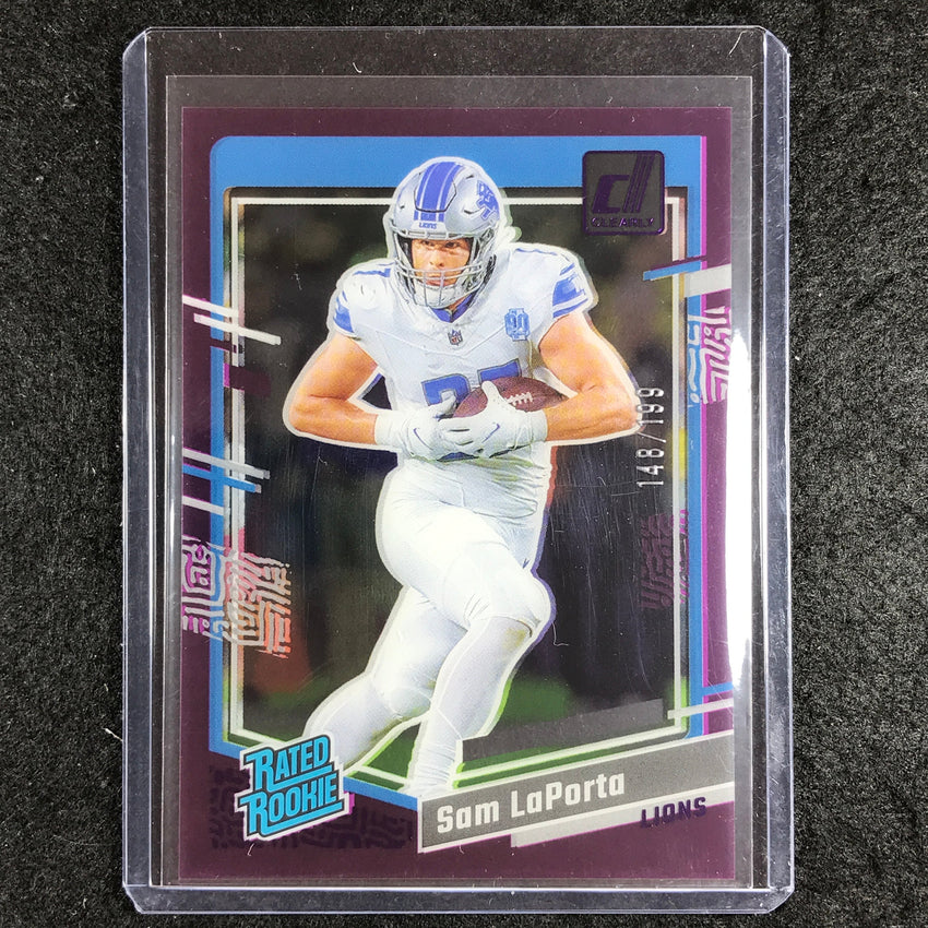 2023 Clearly Donruss Football SAM LAPORTA Rated Rookie Purple 148/199 #81