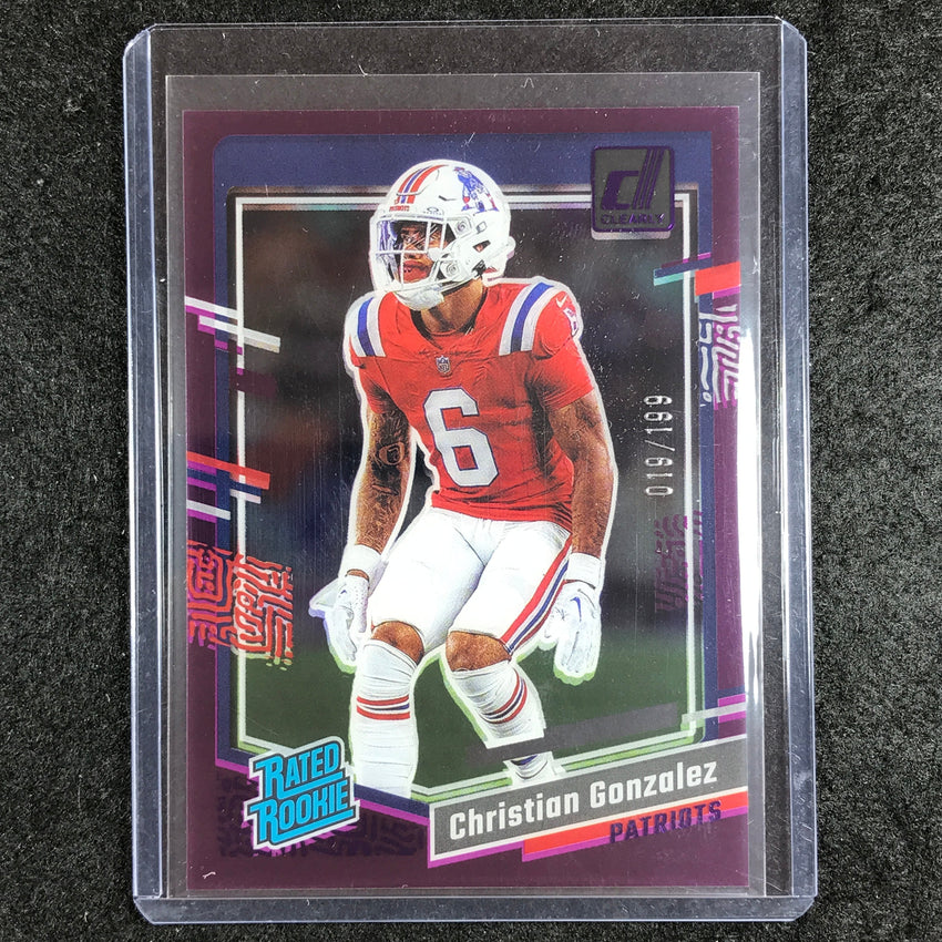 2023 Clearly Donruss Football CHRISTIAN GONZALEZ Rated Rookie Purple 19/199 #98