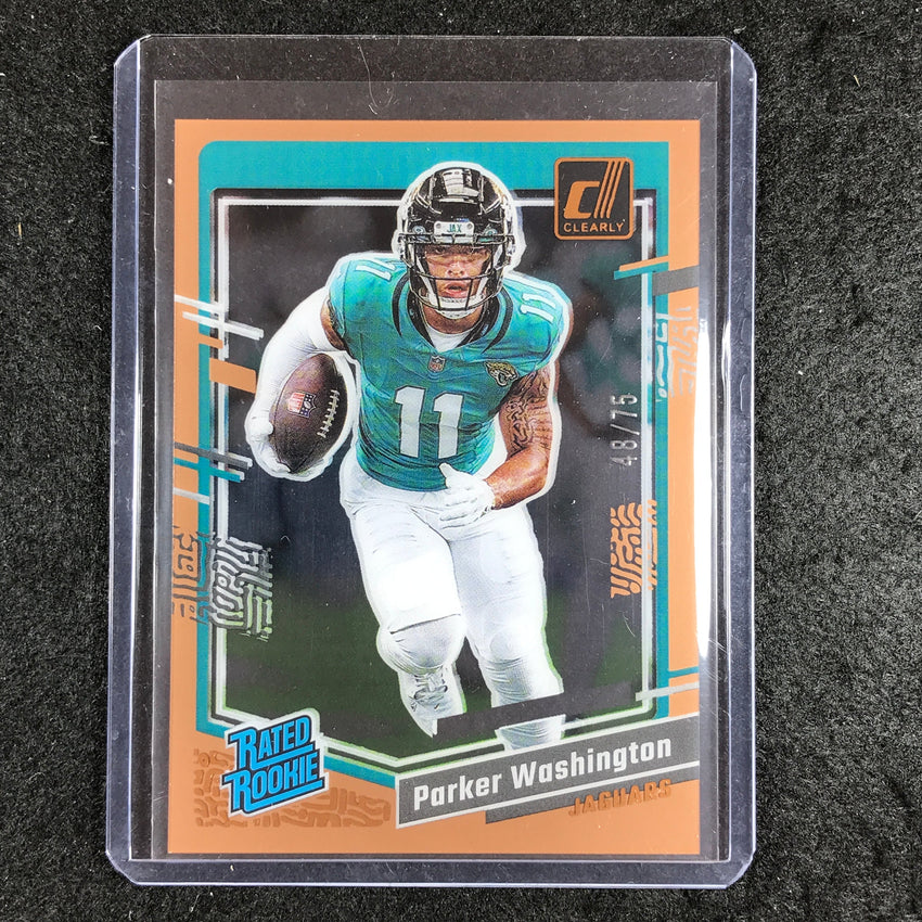 2023 Clearly Donruss Football PARKER WASHINGTON Rated Rookie Orange 48/75 #77