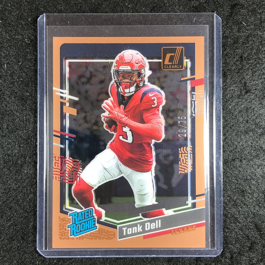 2023 Clearly Donruss Football TANK DELL Rated Rookie Orange 29/75 #85