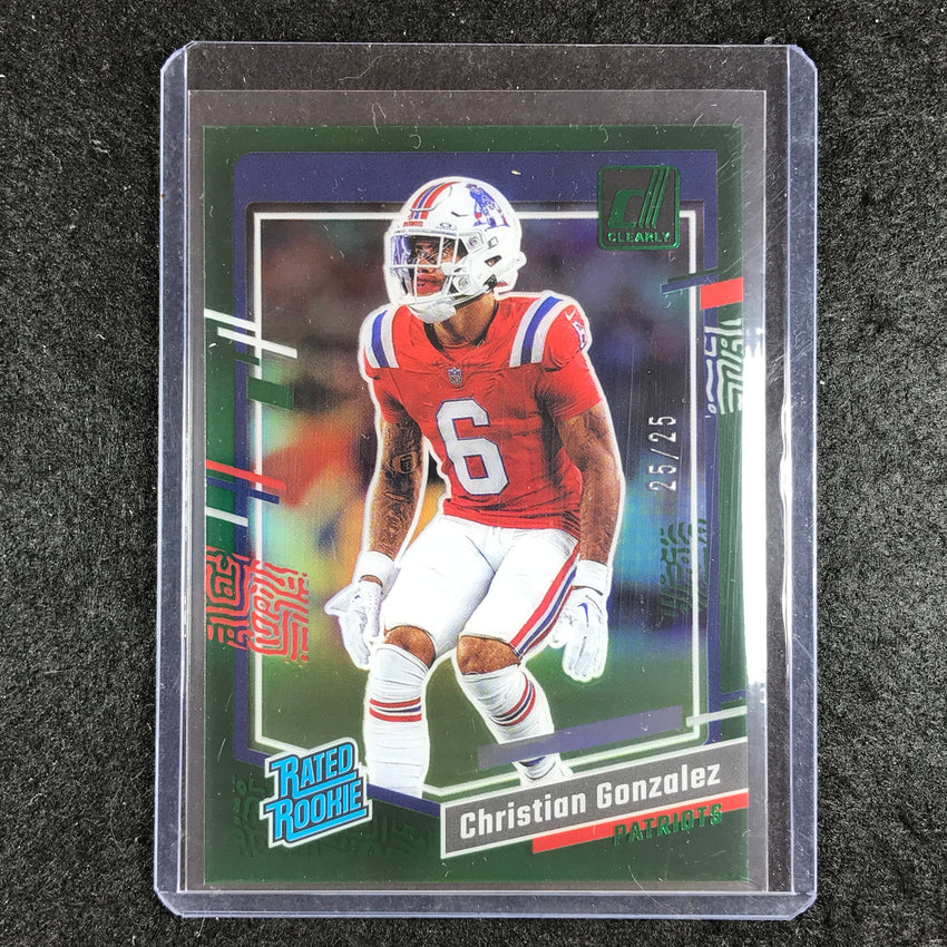 2023 Clearly Donruss Football CHRISTIAN GONZALEZ Rated Rookie Green 25/25