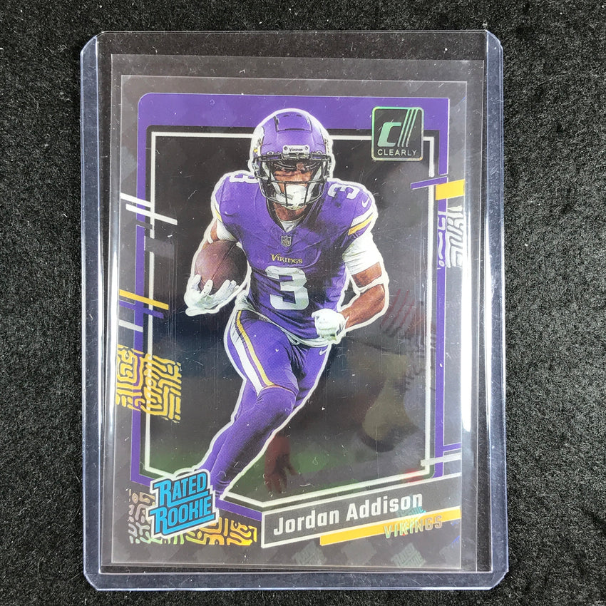 2023 Clearly Donruss Football JORDAN ADDISON Rated Rookie RR Logo Holo SSP #70