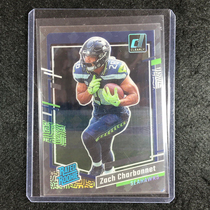 2023 Clearly Donruss Football ZACH CHARBONNET Rated Rookie RR Logo Holo SSP #91