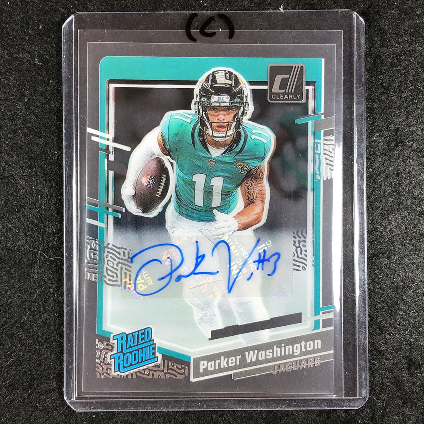 2023 Clearly Donruss Football PARKER WASHINGTON Rated Rookie Auto Base #77 (C)