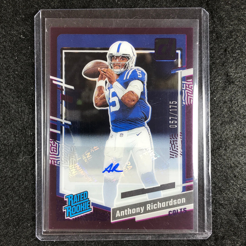 2023 Clearly Donruss Football ANTHONY RICHARDSON Rated Rookie Auto Purple 57/175