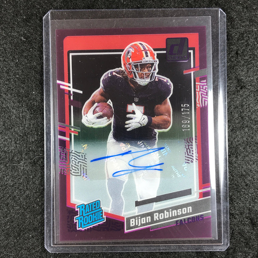2023 Clearly Donruss Football BIJAN ROBINSON Rated Rookie Auto Purple 169/175