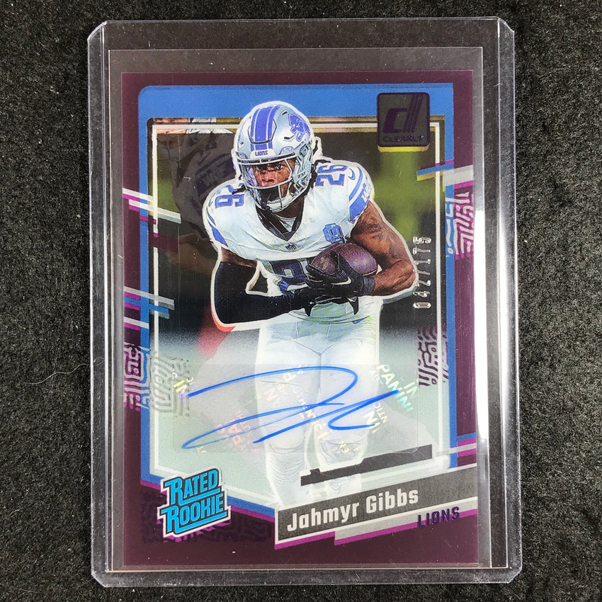 2023 Clearly Donruss Football JAHMYR GIBBS Rated Rookie Auto Purple 42/175 #62
