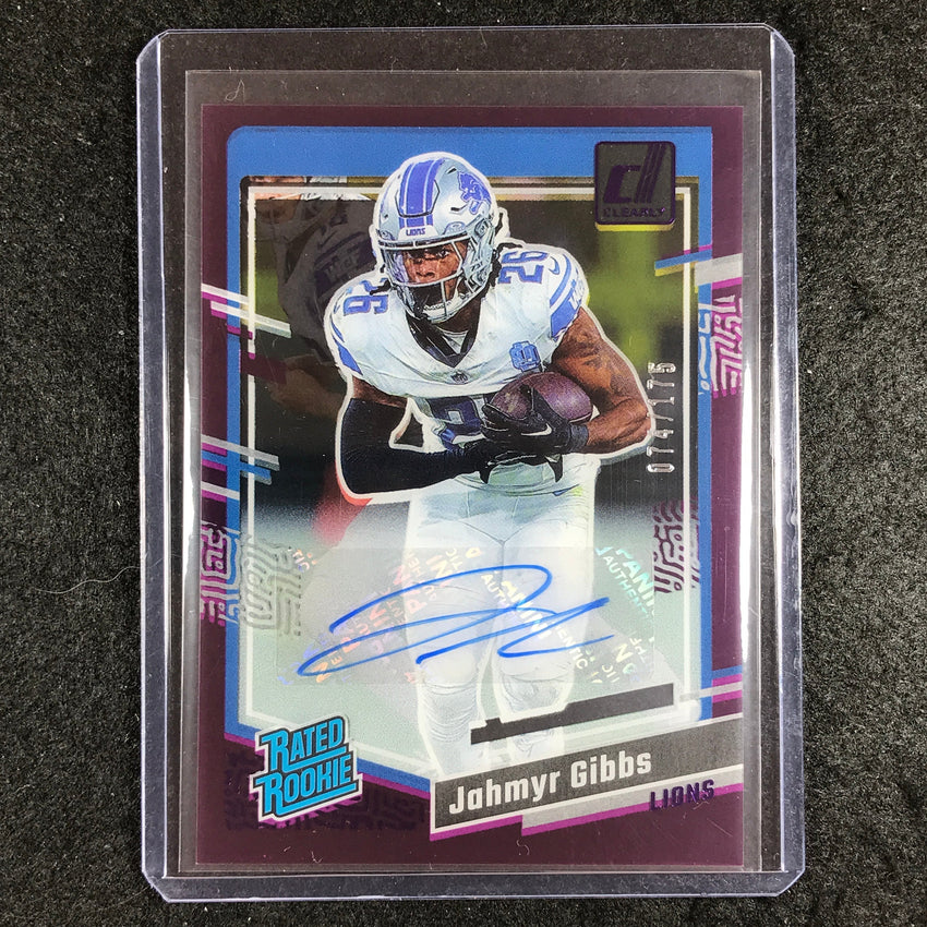 2023 Clearly Donruss Football JAHMYR GIBBS Rated Rookie Auto Purple 74/175 #62