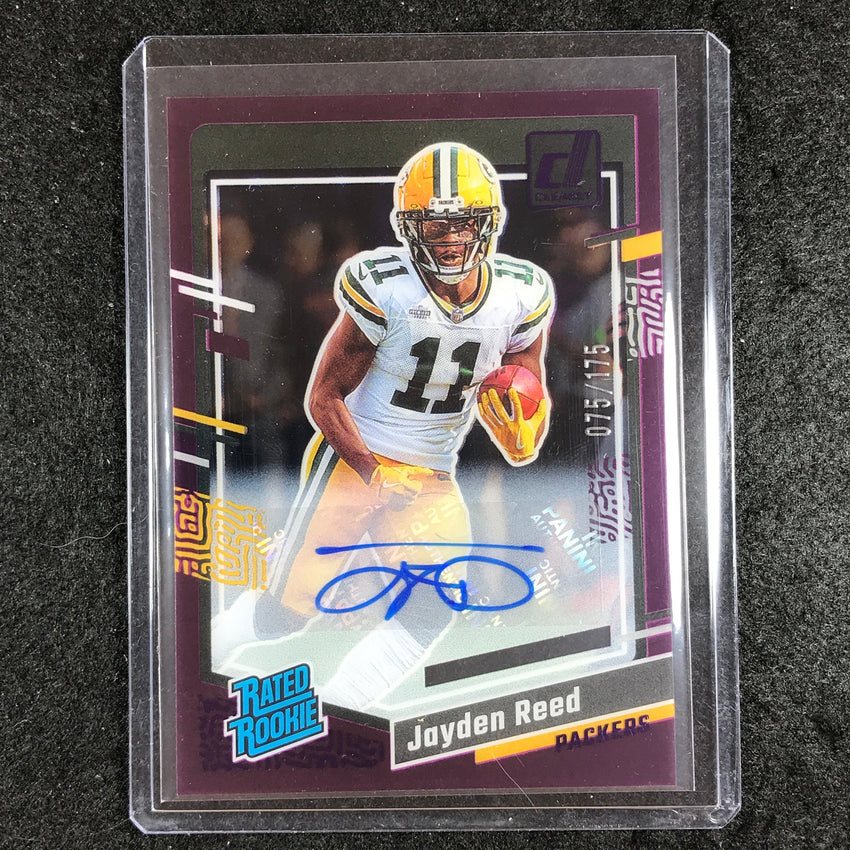 2023 Clearly Donruss Football JAYDEN REED Rated Rookie Auto Purple 75/175 #68