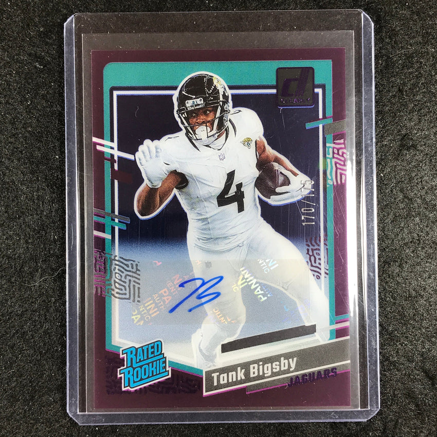 2023 Clearly Donruss Football TANK BIGSBY Rated Rookie Auto Purple 170/175 #84