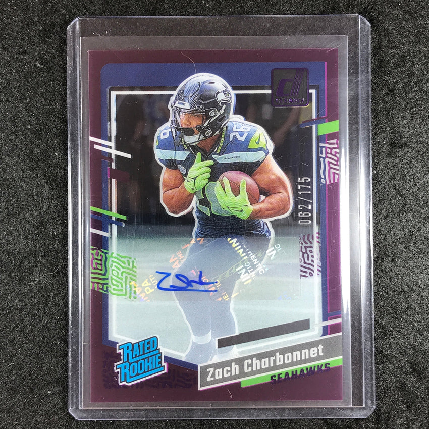 2023 Clearly Donruss Football ZACH CHARBONNET Rated Rookie Auto Purple 62/175