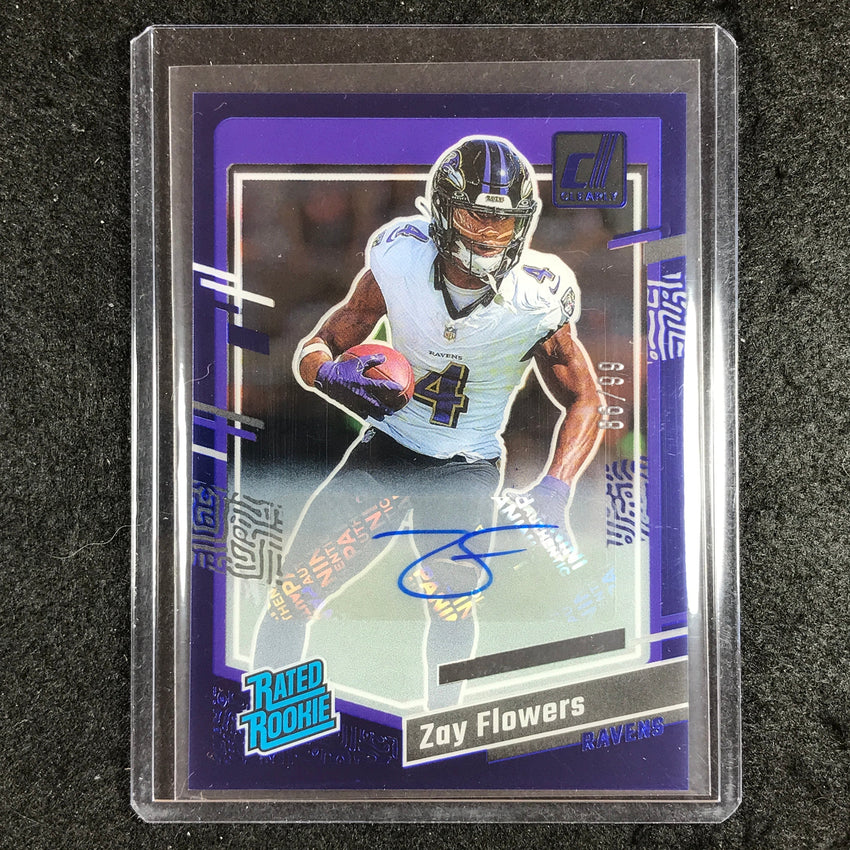 2023 Clearly Donruss Football ZAY FLOWERS Rated Rookie Auto Blue 86/99 #92