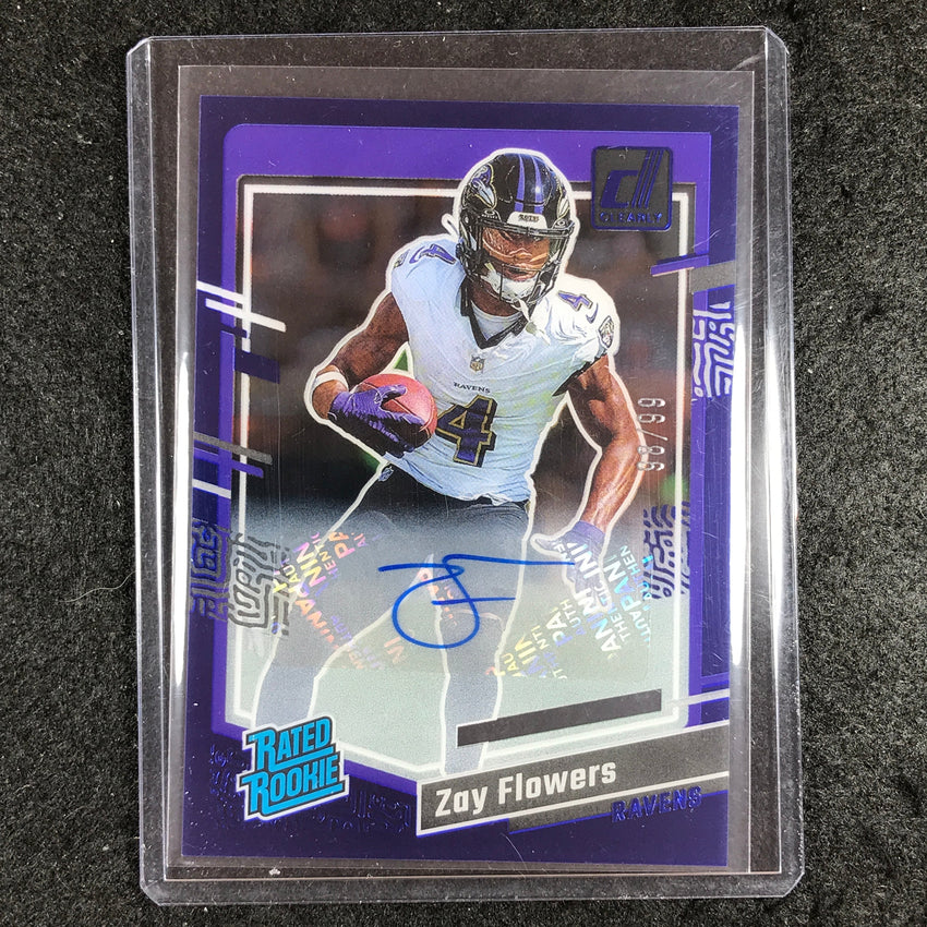 2023 Clearly Donruss Football ZAY FLOWERS Rated Rookie Auto Blue 98/99 #92