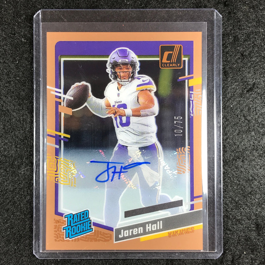 2023 Clearly Donruss Football JAREN HALL Rated Rookie Auto Orange 10/75 #66