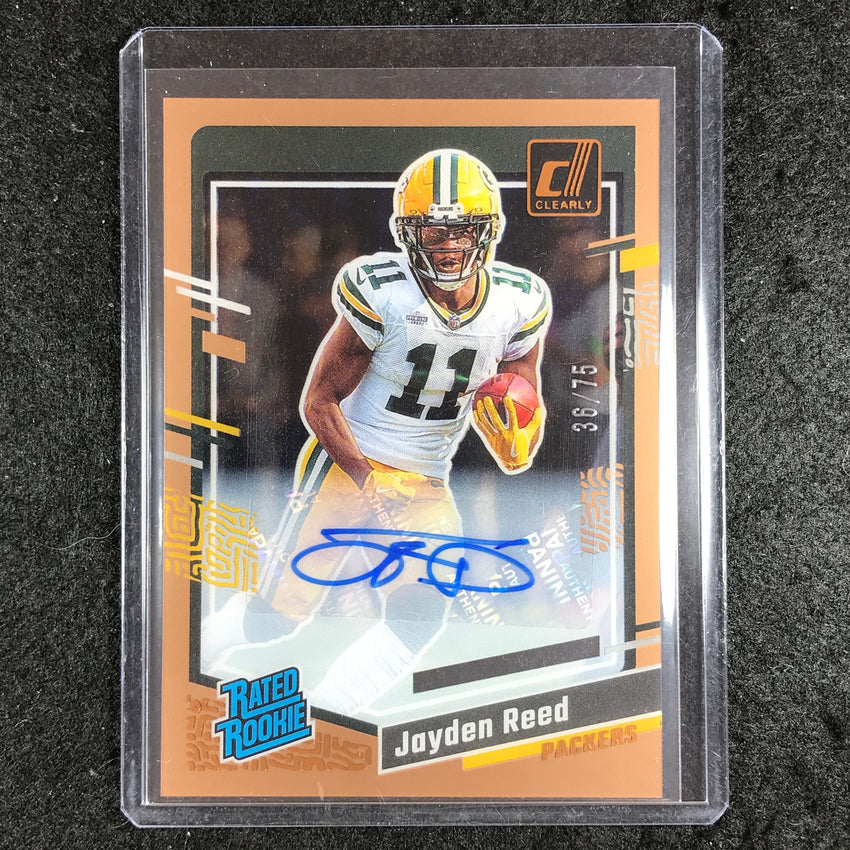 2023 Clearly Donruss Football JAYDEN REED Rated Rookie Auto Orange 36/75 #68