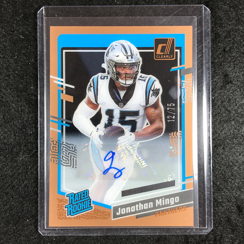 2023 Clearly Donruss Football JONATHAN MINGO Rated Rookie Auto Orange 12/75 #69