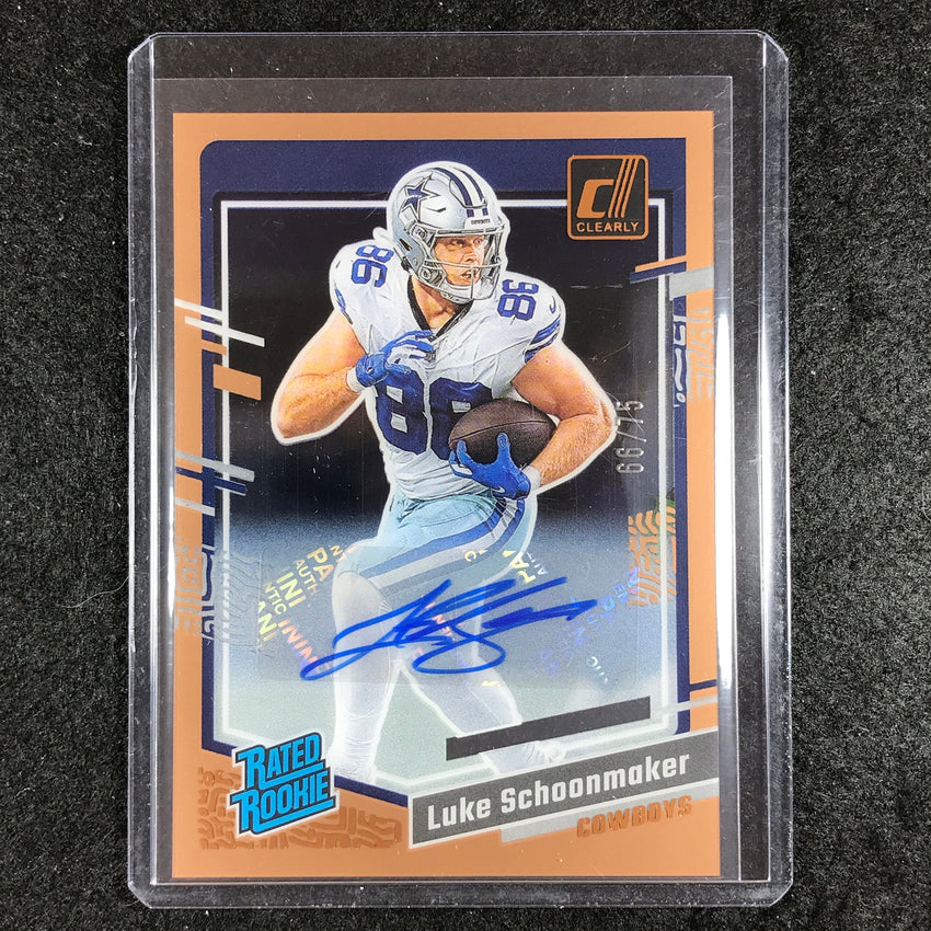 2023 Clearly Donruss Football LUKE SCHOONMAKER Rated Rookie Auto Orange 66/75