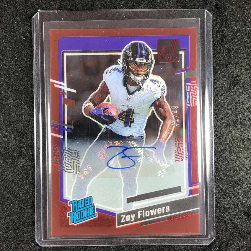 2023 Clearly Donruss Football ZAY FLOWERS Rated Rookie Auto Red 42/49 #92