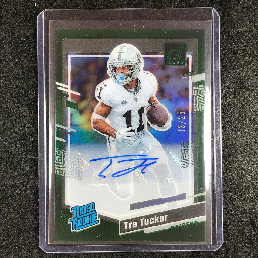 2023 Clearly Donruss Football TRE TUCKER Rated Rookie Auto Green 13/25 #87